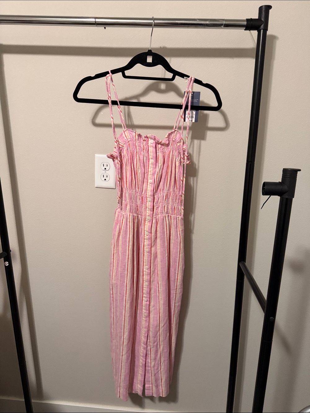 Woman’s ' Pink Striped Linen-Blend midi dress